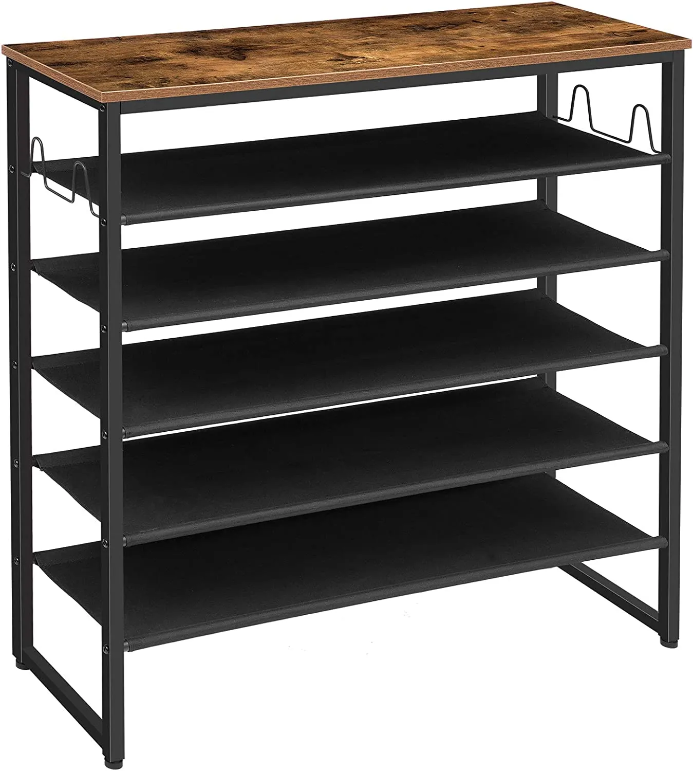 6-Tier Shoe Rack, Shoe Shelf Organizer with Hooks and 5 Oxford Fabric Shelves