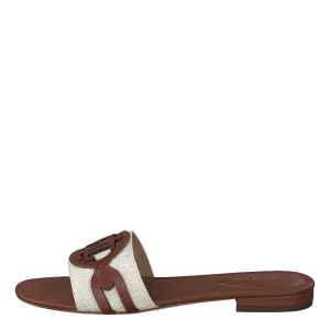 Alegra Canvas-Leather Slide Sandal Natural / Deep Saddle Tan