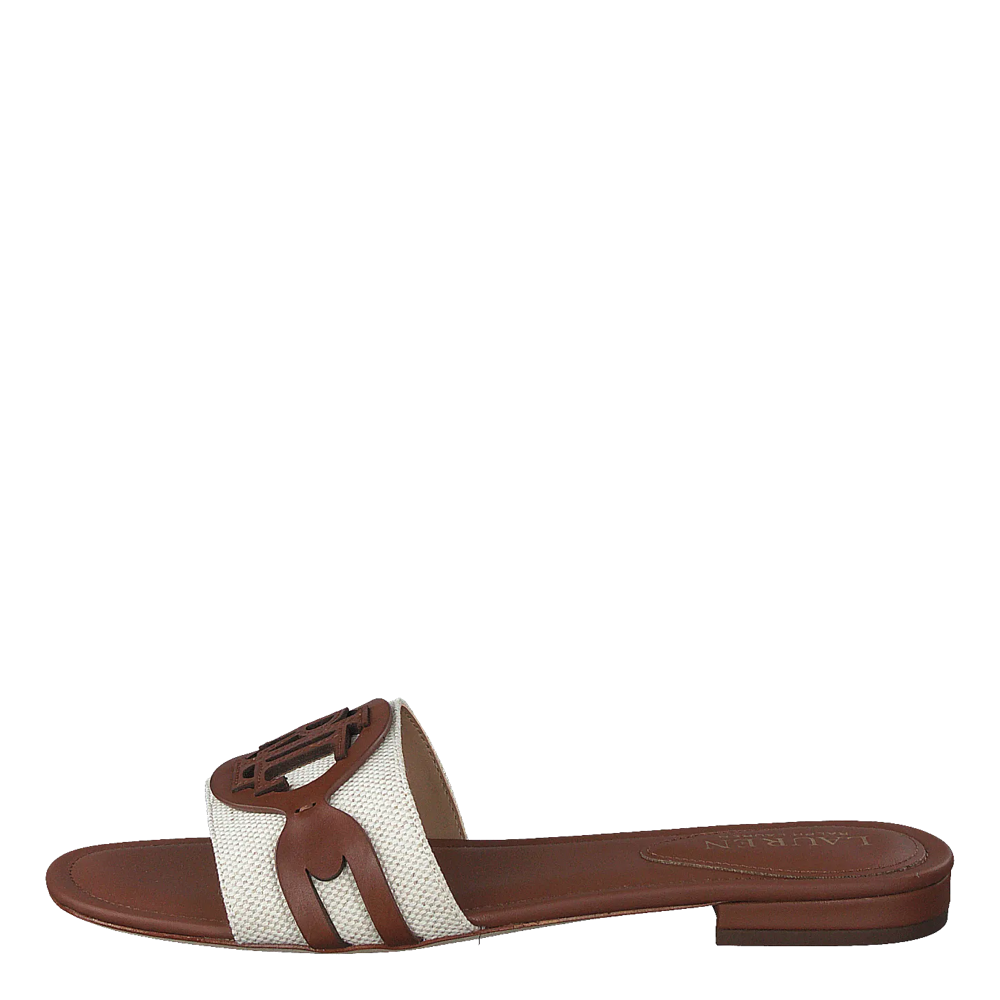Alegra Canvas-Leather Slide Sandal Natural / Deep Saddle Tan