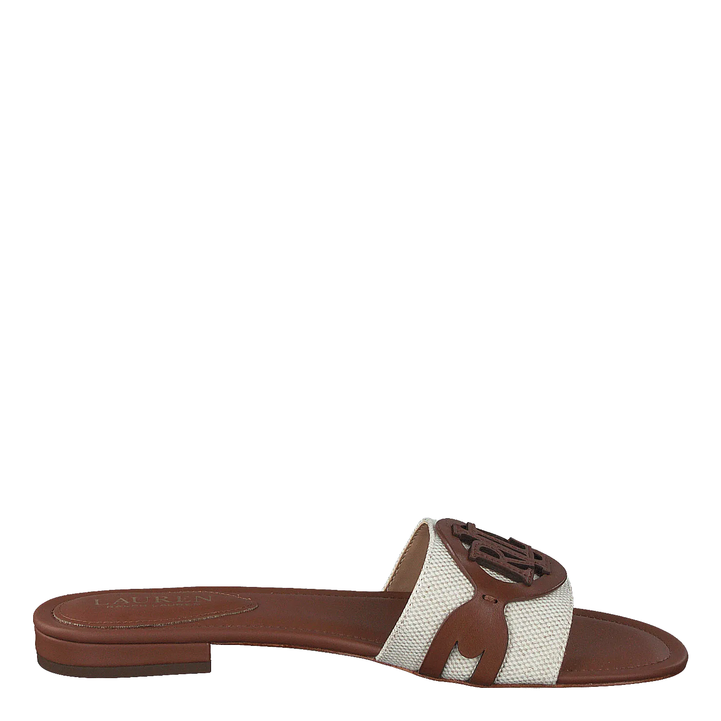 Alegra Canvas-Leather Slide Sandal Natural / Deep Saddle Tan