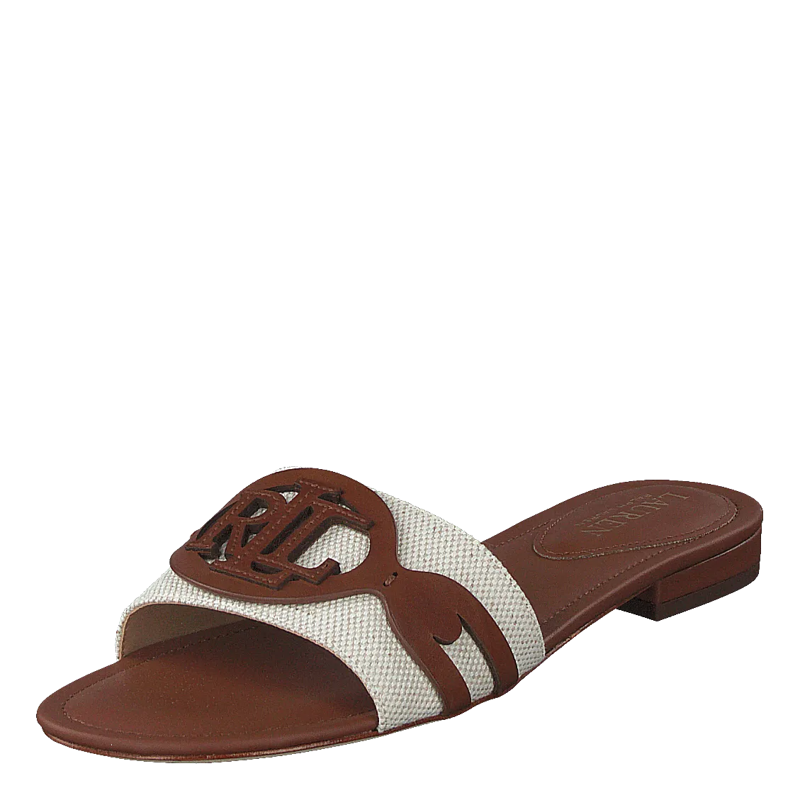 Alegra Canvas-Leather Slide Sandal Natural / Deep Saddle Tan
