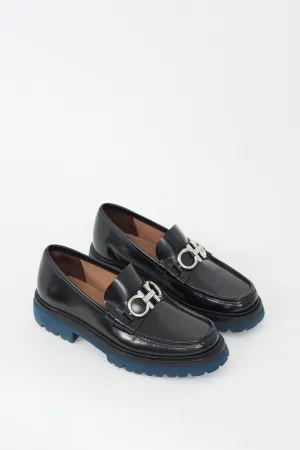 Black Leather Double Gancini Bleecker Loafer
