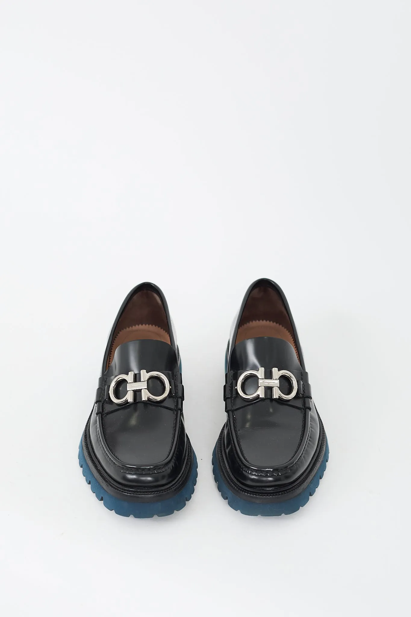 Black Leather Double Gancini Bleecker Loafer