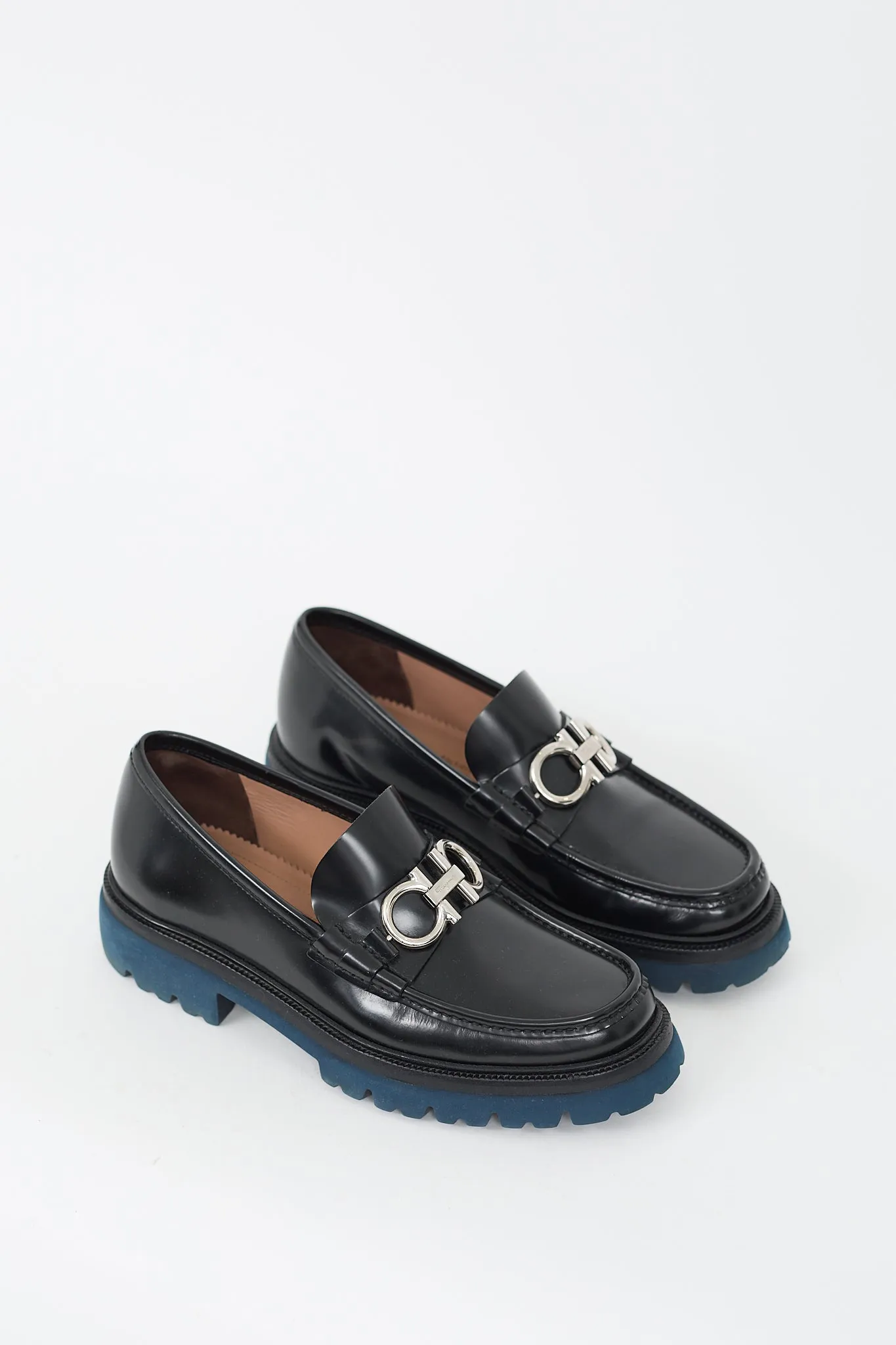 Black Leather Double Gancini Bleecker Loafer