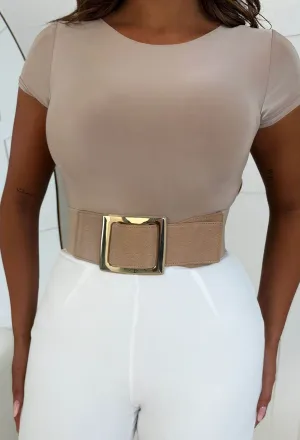 Buckle Baby Tan Gold Detail Elasticated Belt