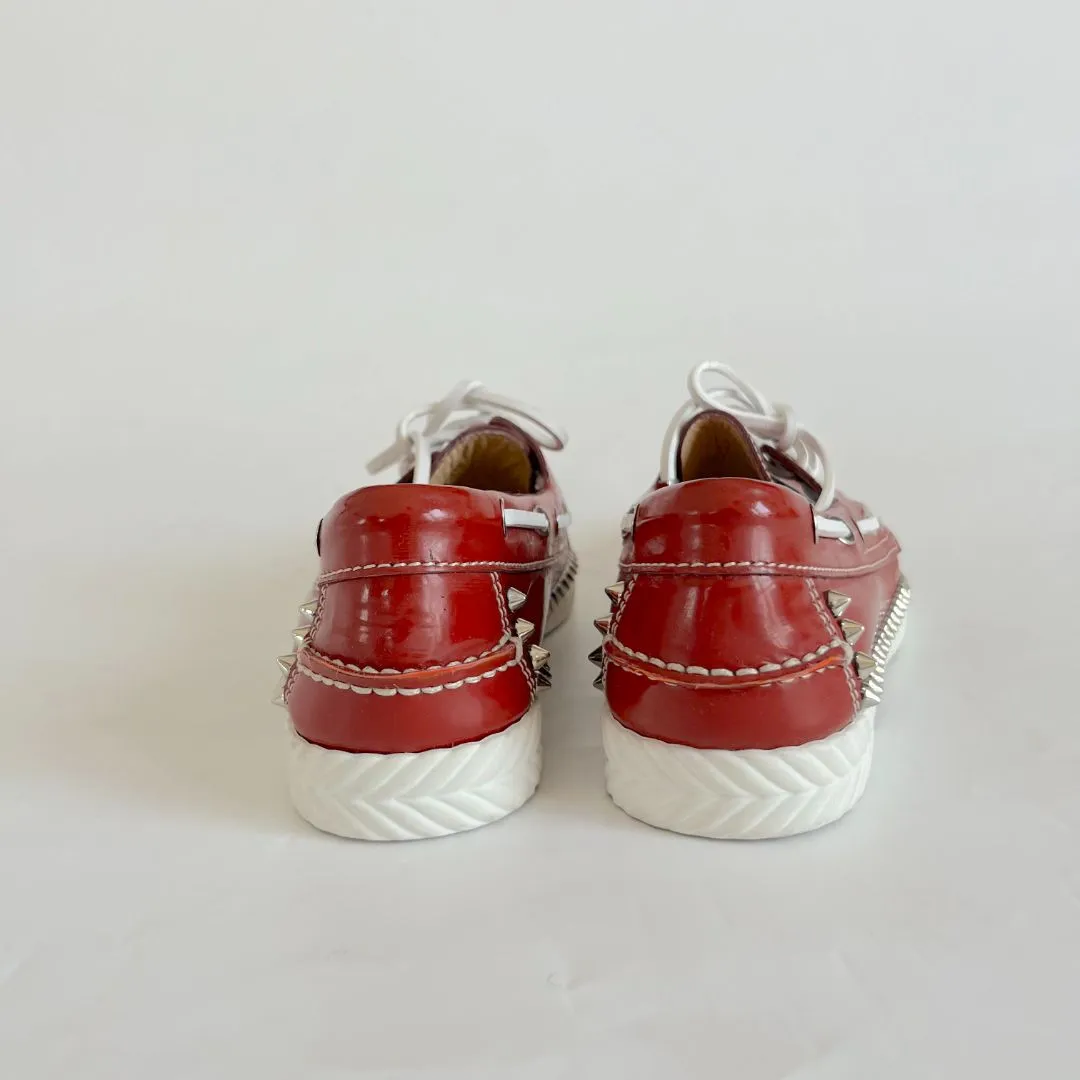 Christian Louboutin Red Leather Spike Boat Shoes, 36.5