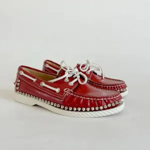 Christian Louboutin Red Leather Spike Boat Shoes, 36.5