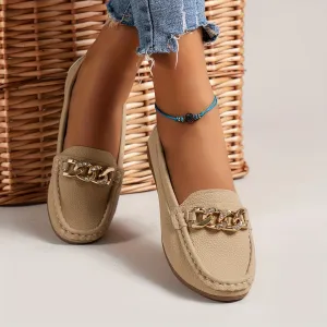Dames loafers met strass ketting - Comfortabele slip-on schoenen