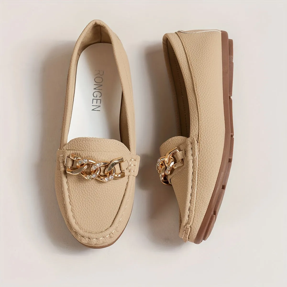 Dames loafers met strass ketting - Comfortabele slip-on schoenen