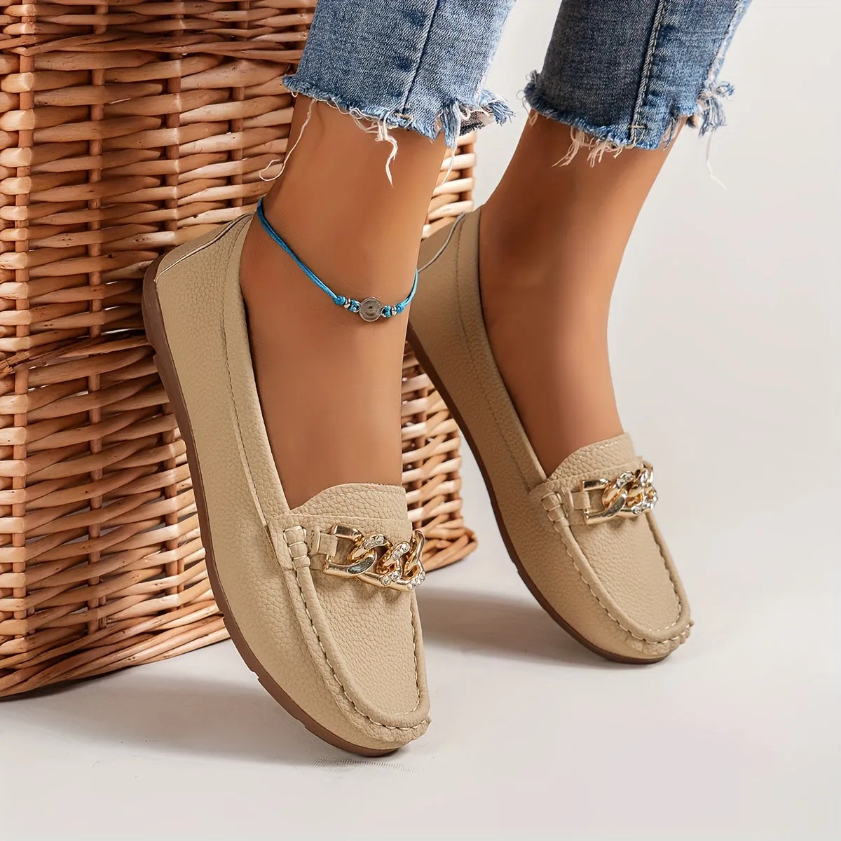 Dames loafers met strass ketting - Comfortabele slip-on schoenen