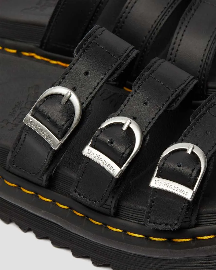 DR MARTENS BLAIRE SLIDE LEATHER SANDALS - BLACK HYDRO