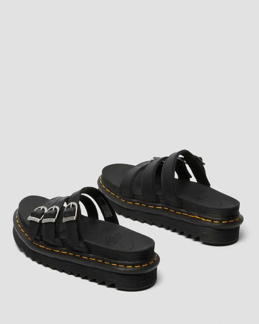 DR MARTENS BLAIRE SLIDE LEATHER SANDALS - BLACK HYDRO