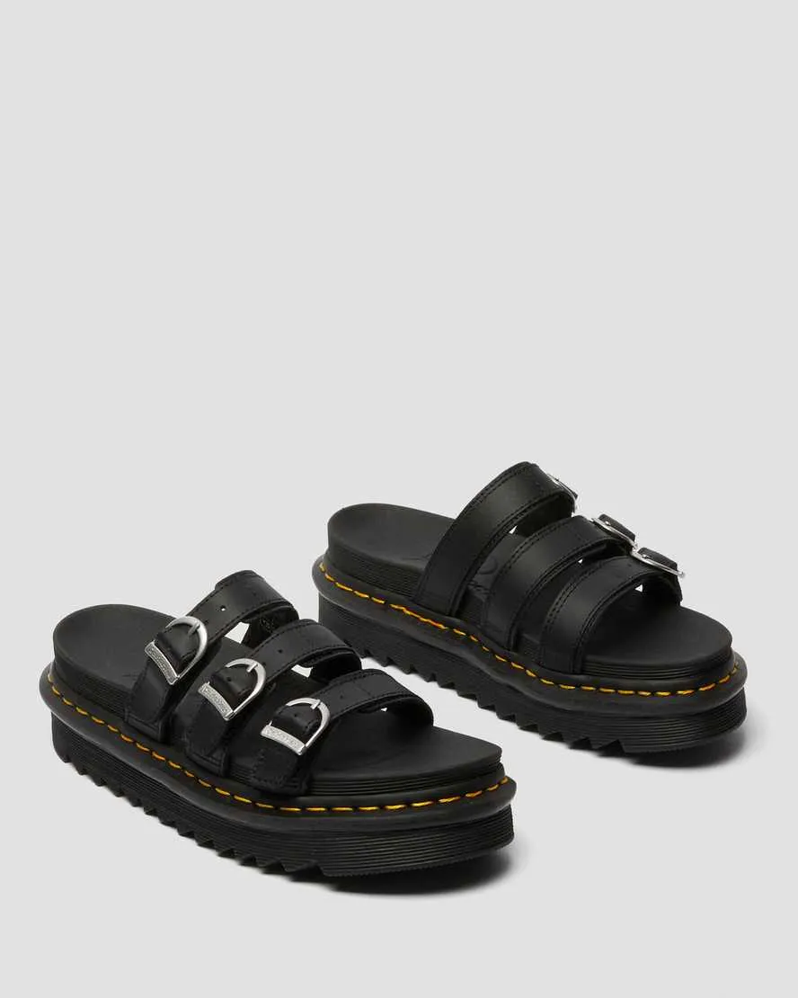 DR MARTENS BLAIRE SLIDE LEATHER SANDALS - BLACK HYDRO