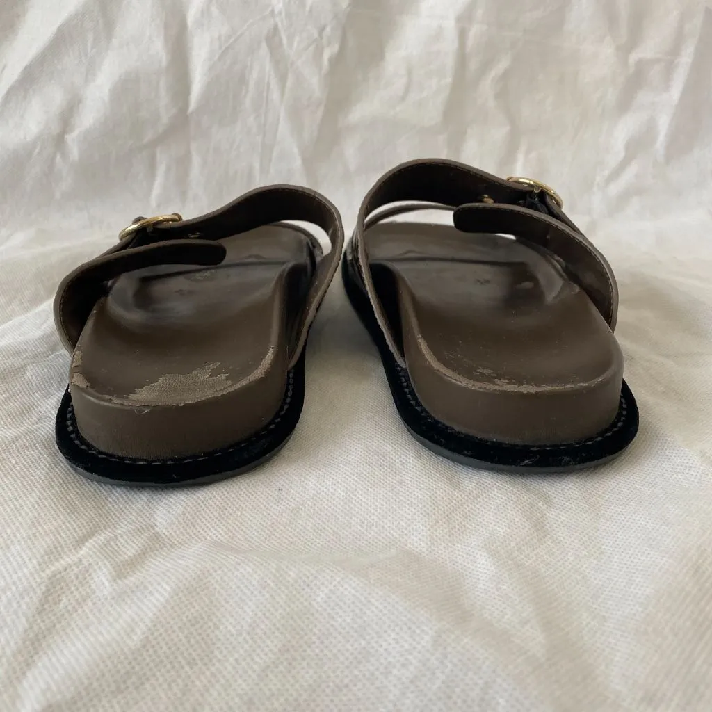 Fendi brown leather FF buckle slides, 38