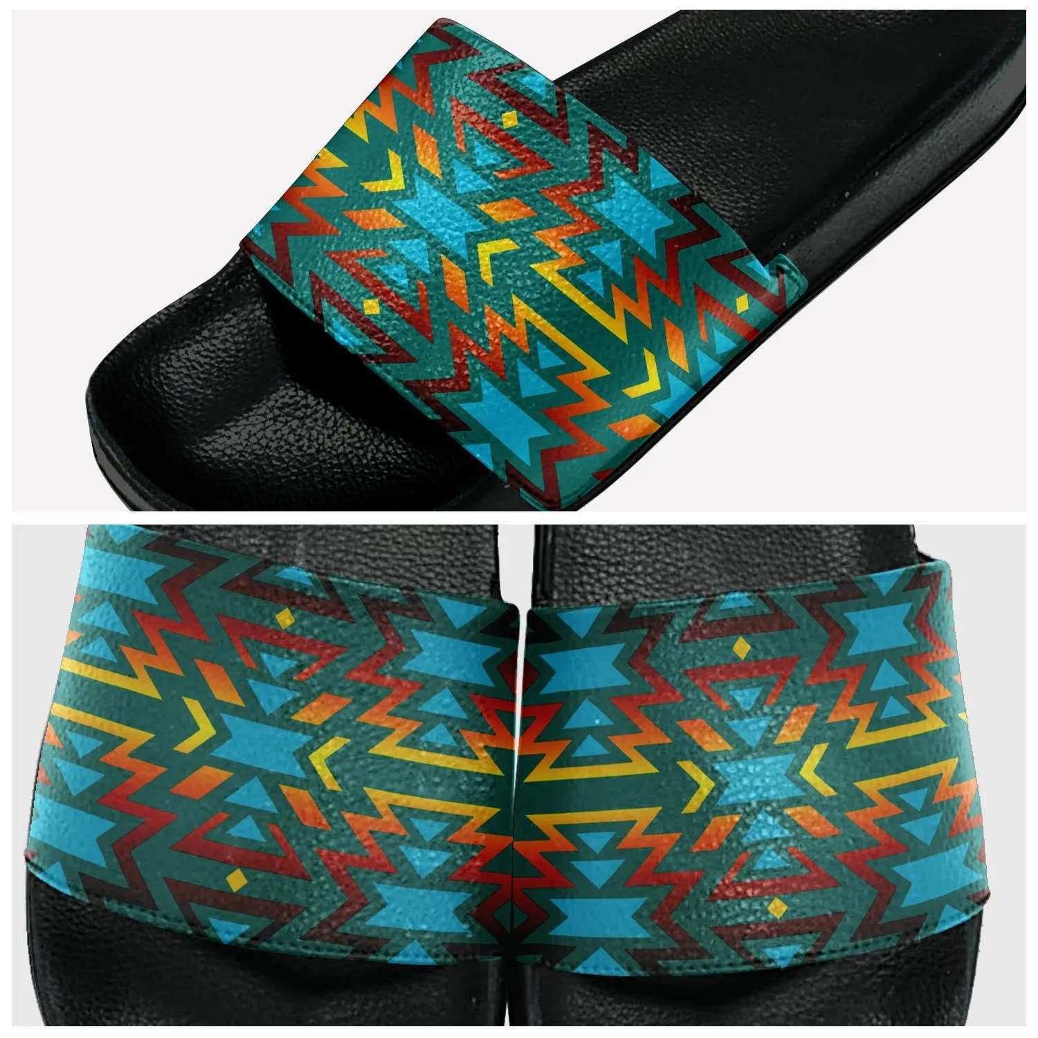 Fire Colors and Turquoise Teal Slide Sandals