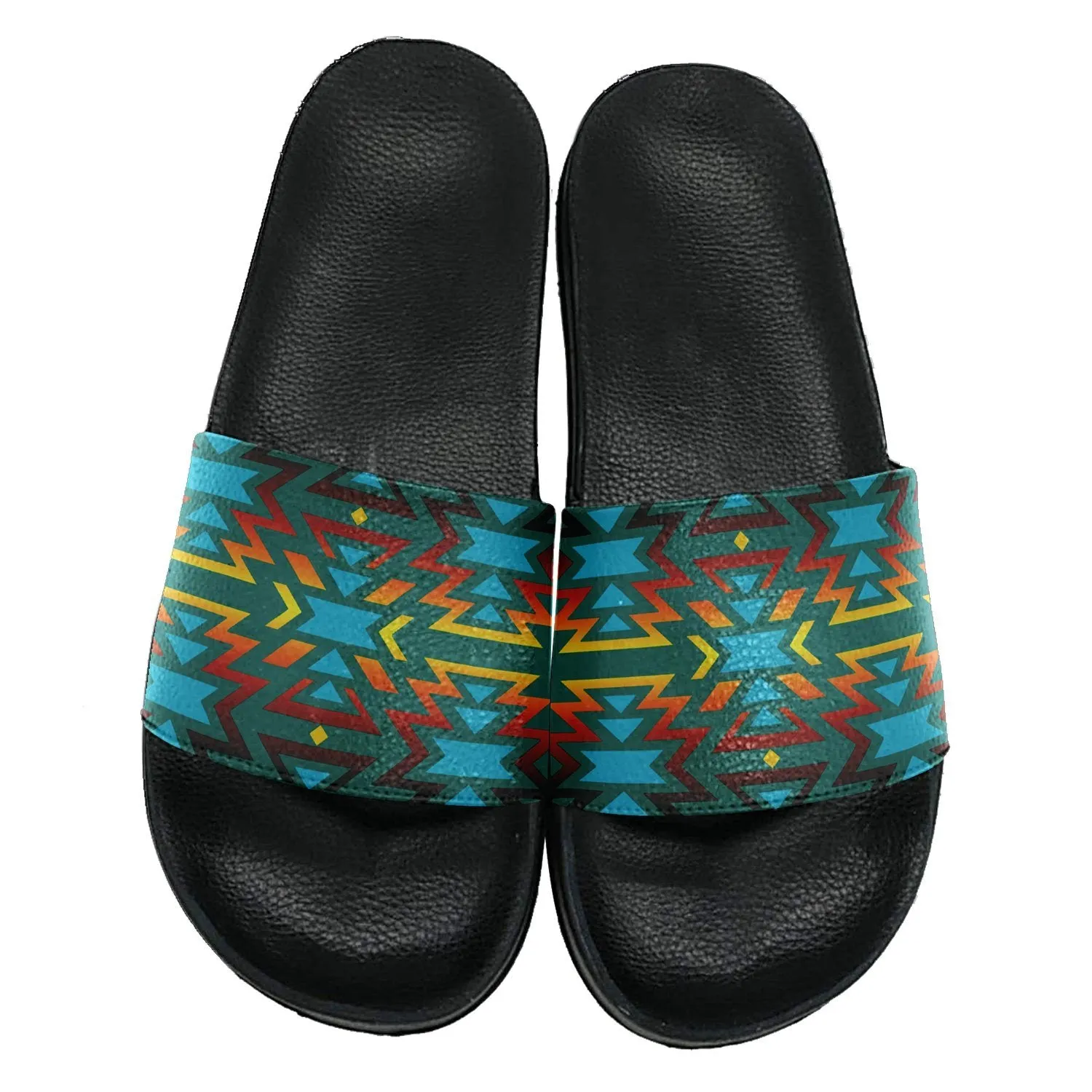 Fire Colors and Turquoise Teal Slide Sandals