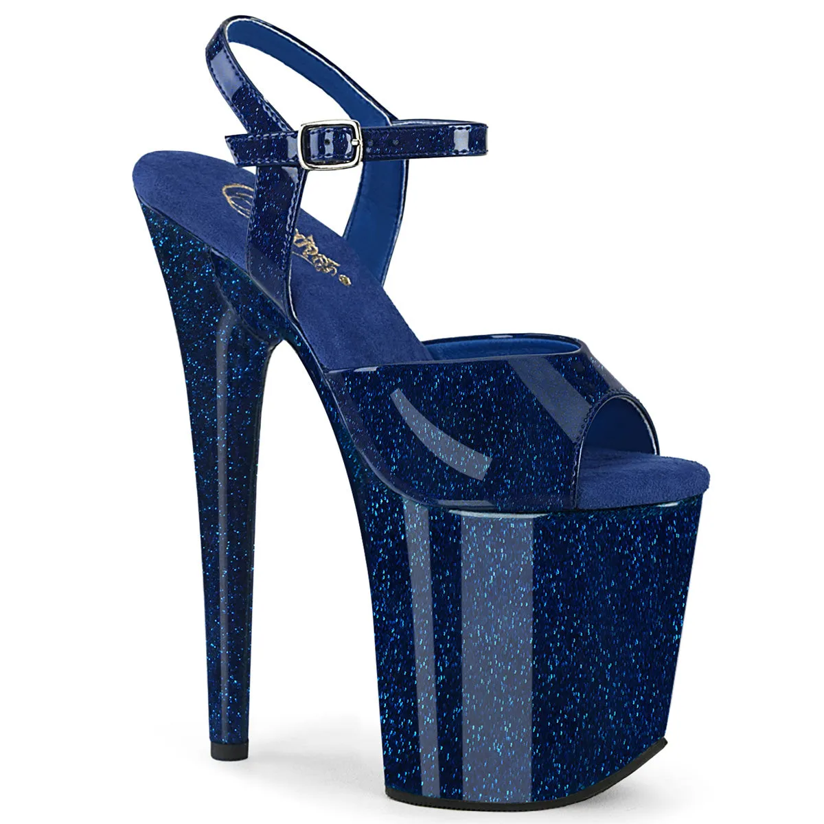 Flamingo-809GP Navy Blue Glitter Patent, 8" Heels