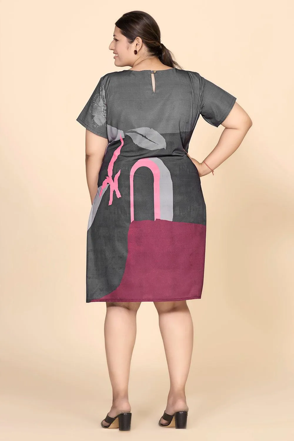 Grey Printed A-line Dress