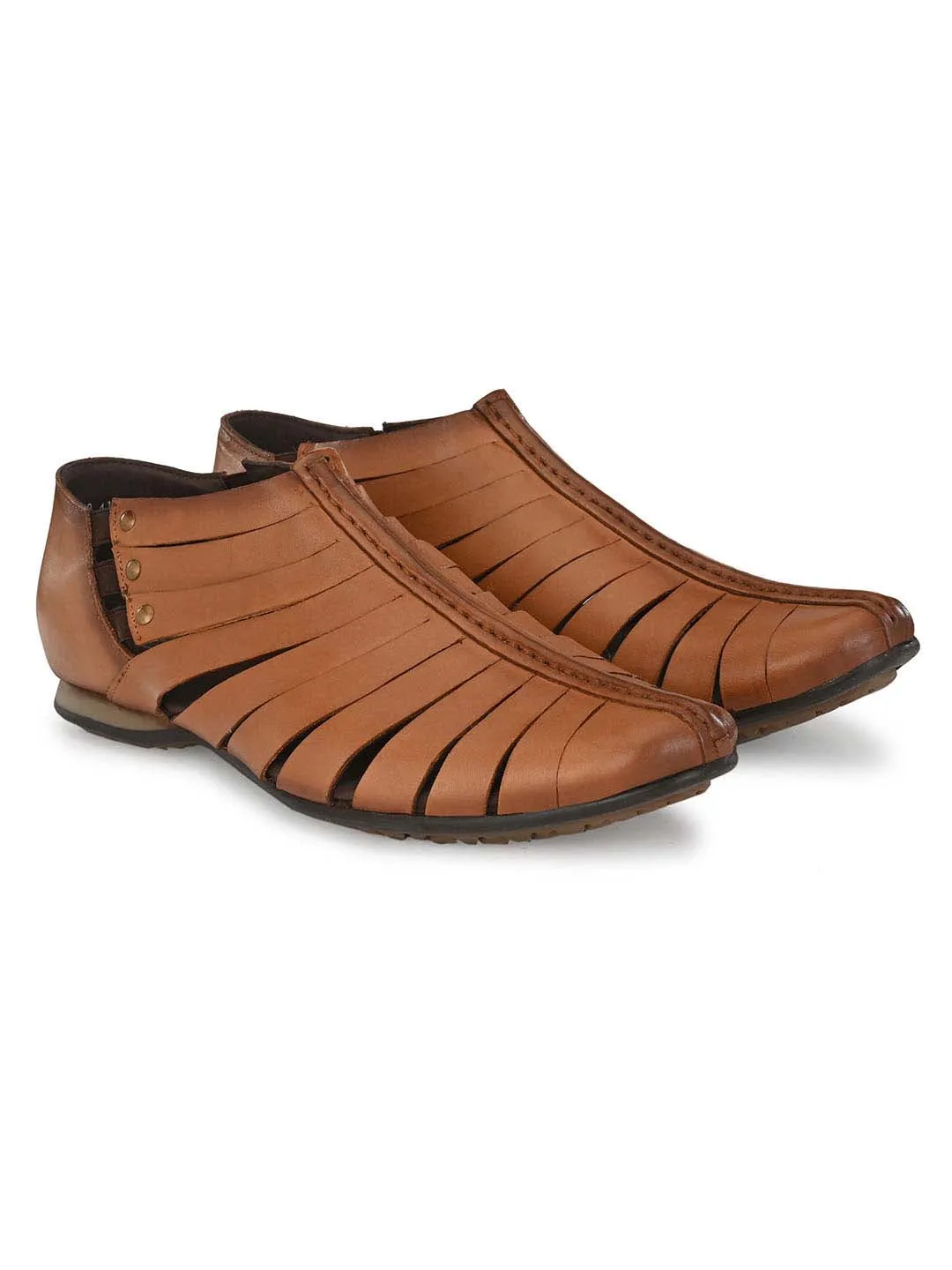Hitz Men's Tan Leather Slip-On Shoes