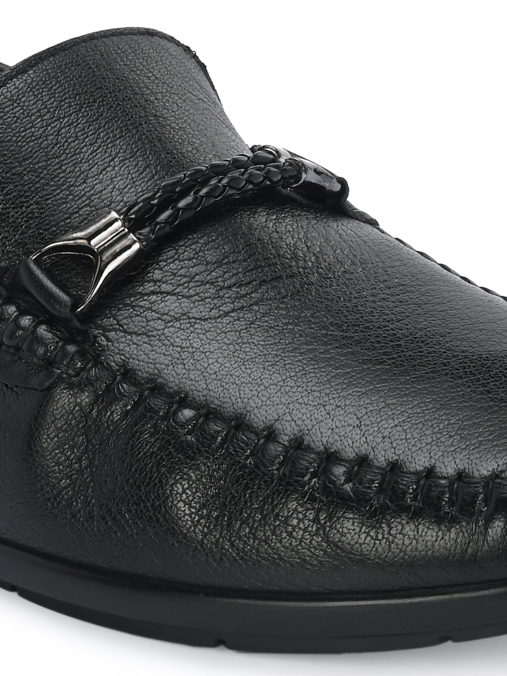 HITZ1203 Men's Black Leather Casual Slip-On Shoes