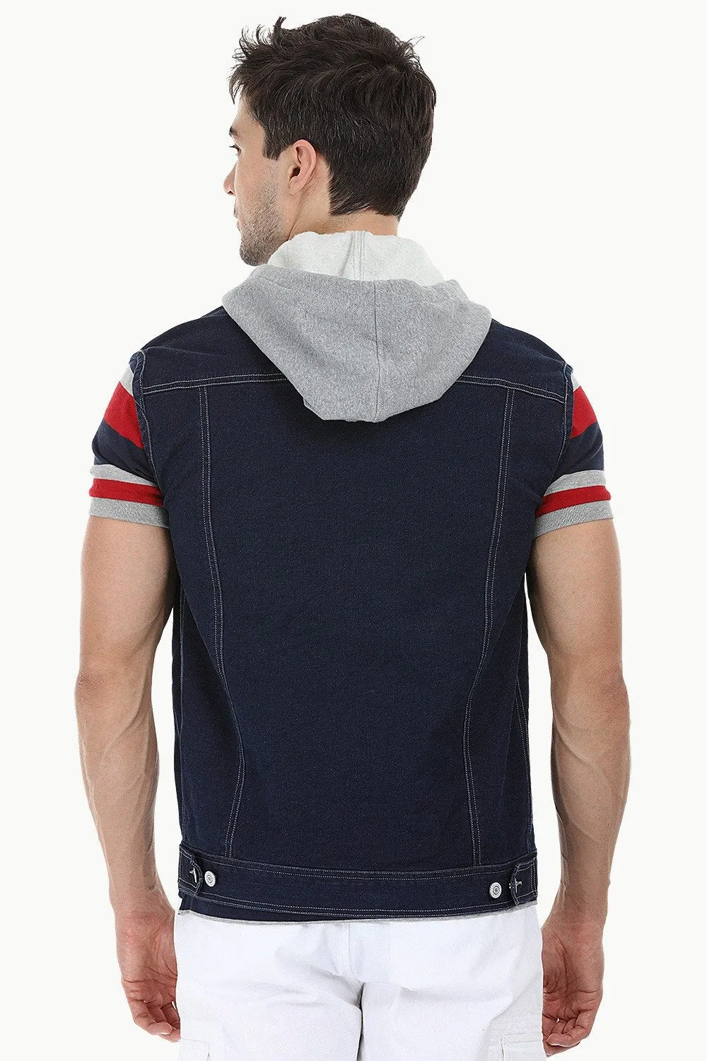 Hooded Sleeveless Denim Jacket