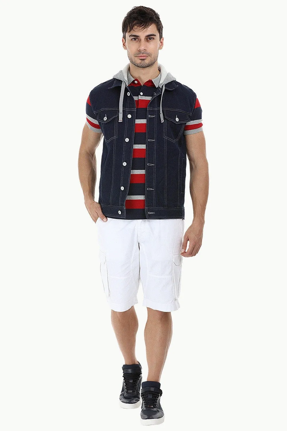 Hooded Sleeveless Denim Jacket