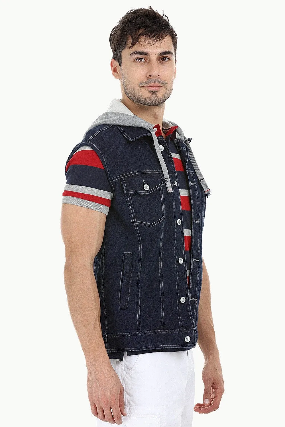 Hooded Sleeveless Denim Jacket