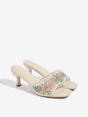 LUNA BLU Ivory Mesh Embroidered Heel Sandals