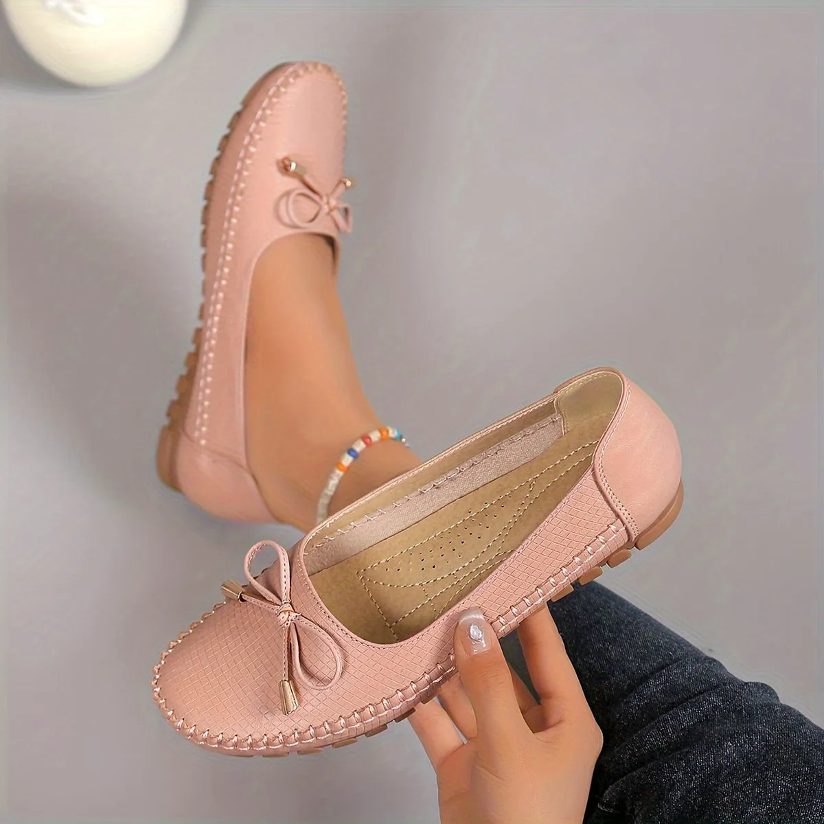 Modieuze loafers voor dames met strikontwerp, comfortabele slip-on schoenen