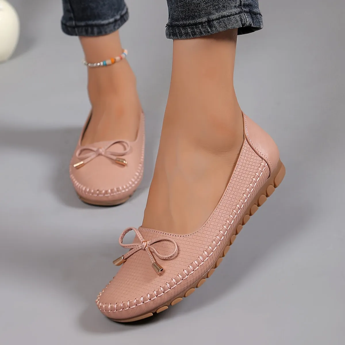 Modieuze loafers voor dames met strikontwerp, comfortabele slip-on schoenen