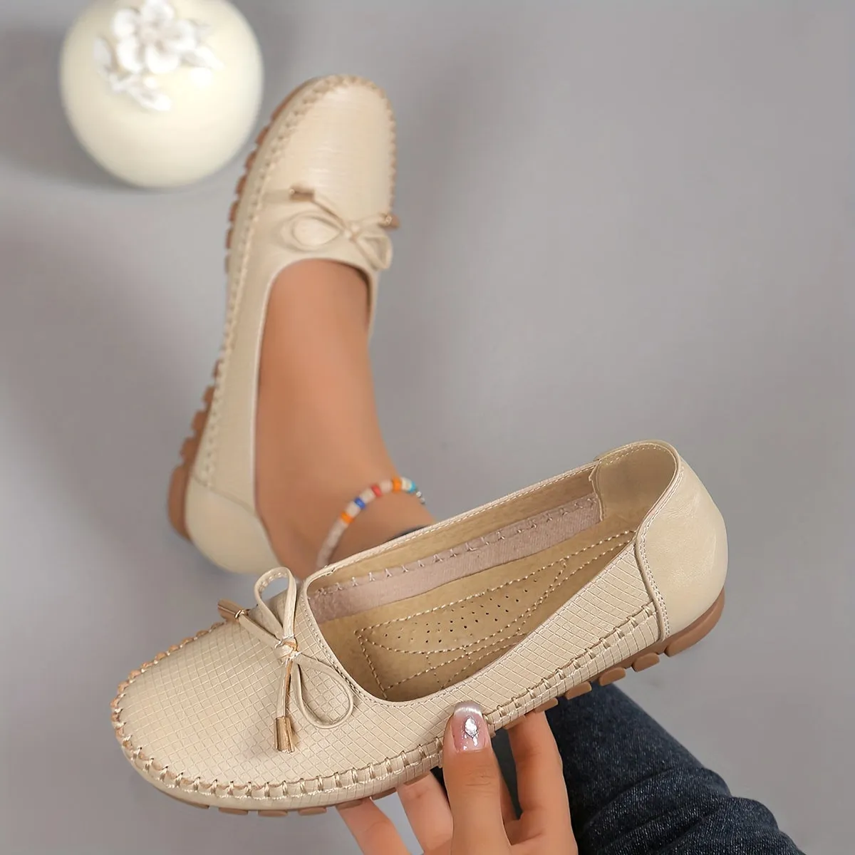 Modieuze loafers voor dames met strikontwerp, comfortabele slip-on schoenen