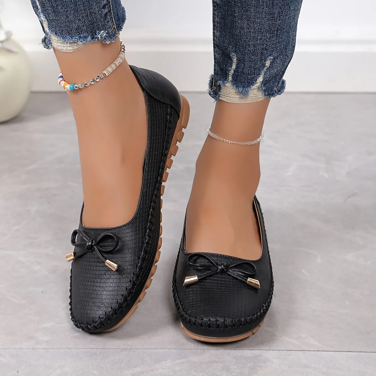 Modieuze loafers voor dames met strikontwerp, comfortabele slip-on schoenen