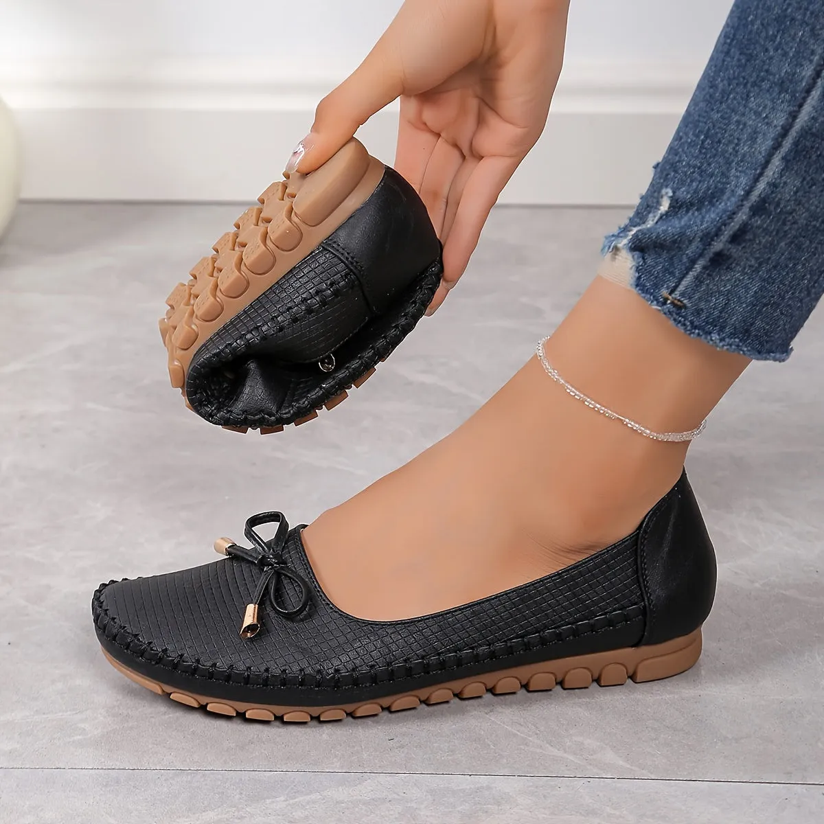 Modieuze loafers voor dames met strikontwerp, comfortabele slip-on schoenen