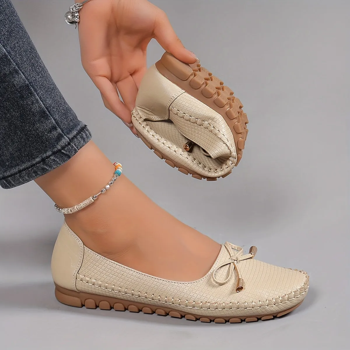 Modieuze loafers voor dames met strikontwerp, comfortabele slip-on schoenen