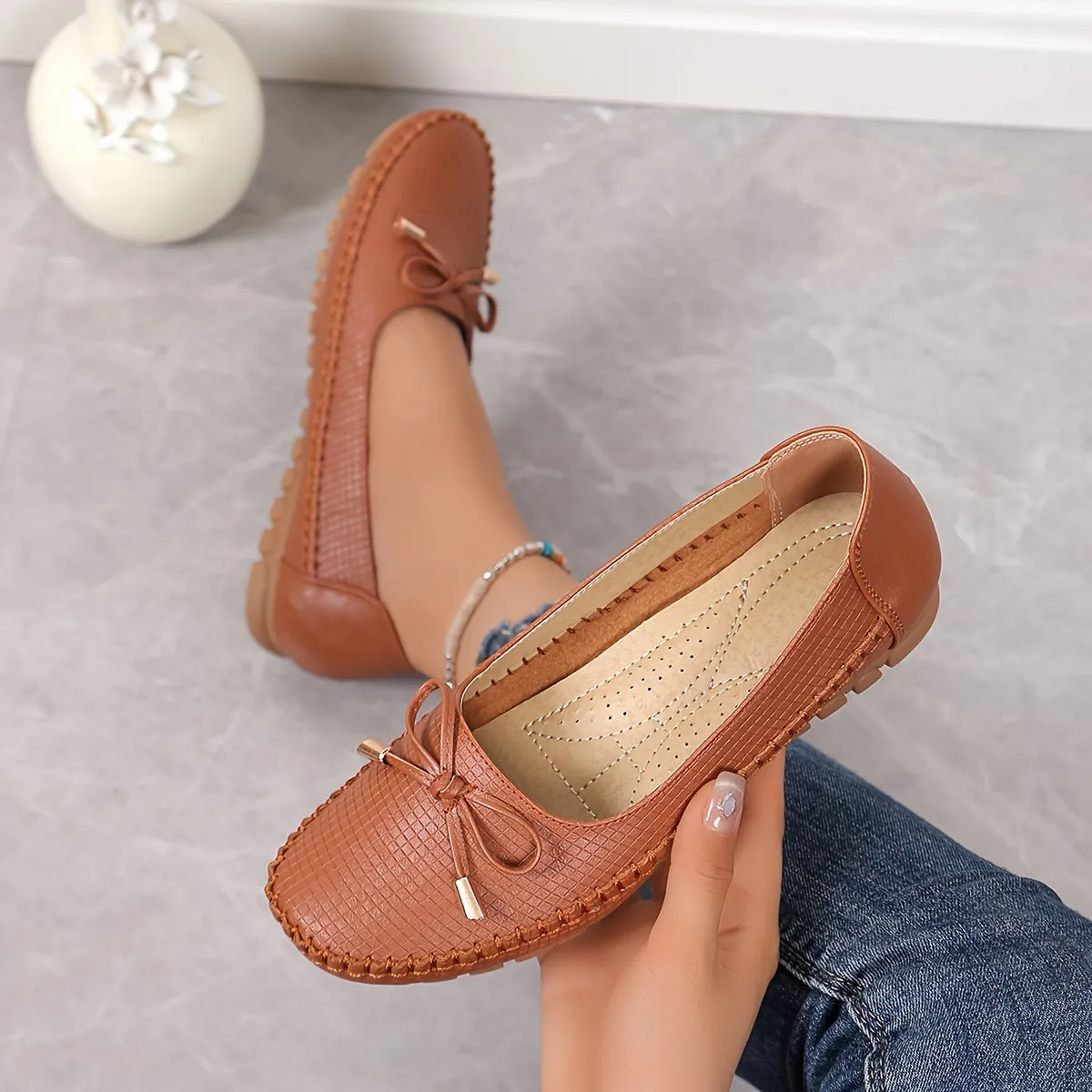 Modieuze loafers voor dames met strikontwerp, comfortabele slip-on schoenen