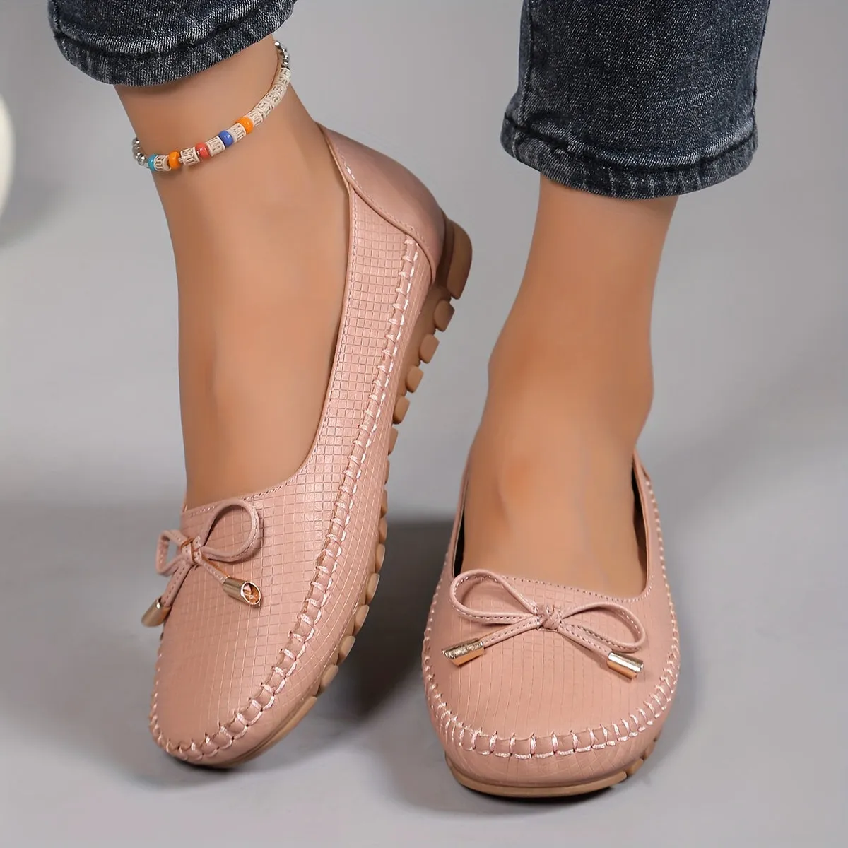Modieuze loafers voor dames met strikontwerp, comfortabele slip-on schoenen