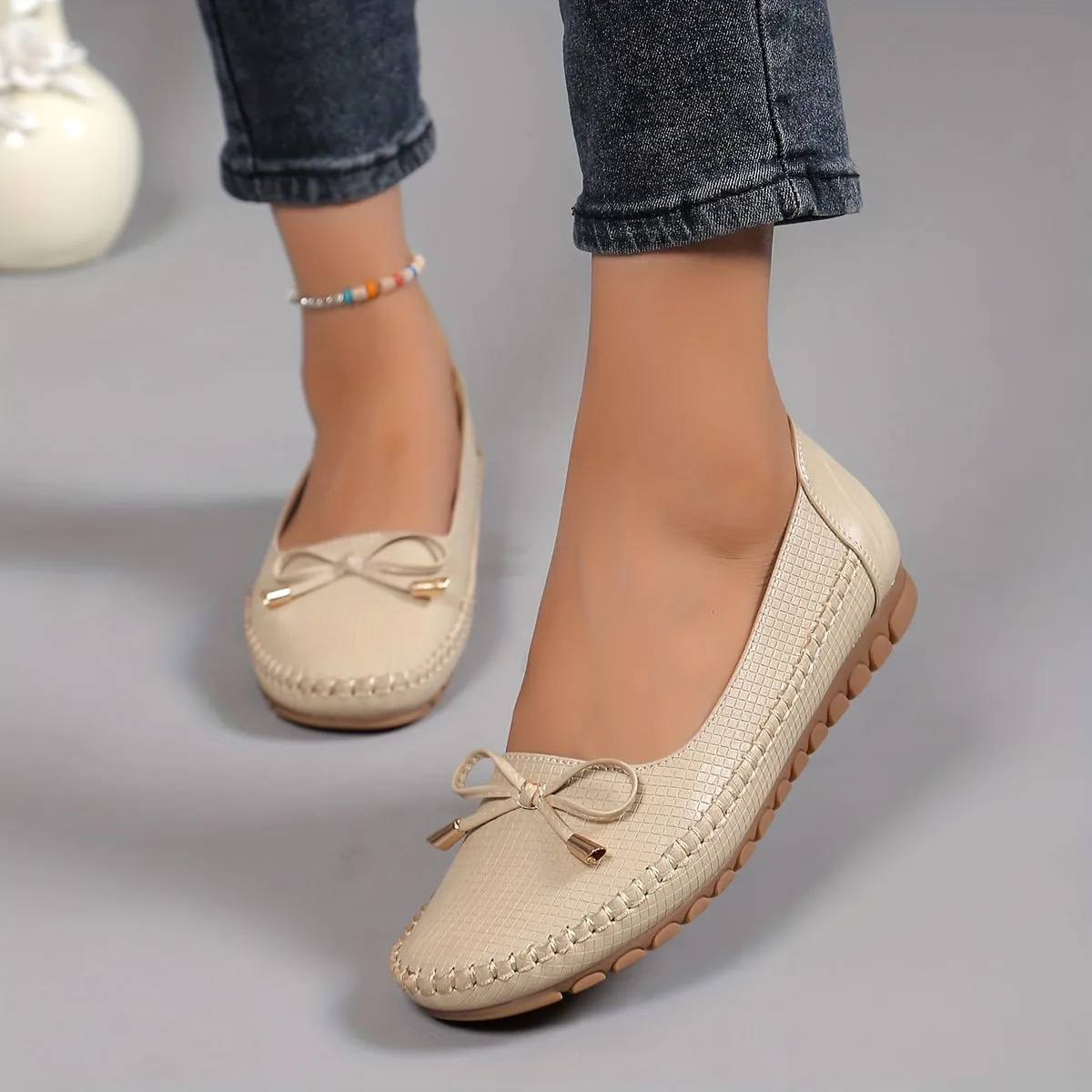 Modieuze loafers voor dames met strikontwerp, comfortabele slip-on schoenen