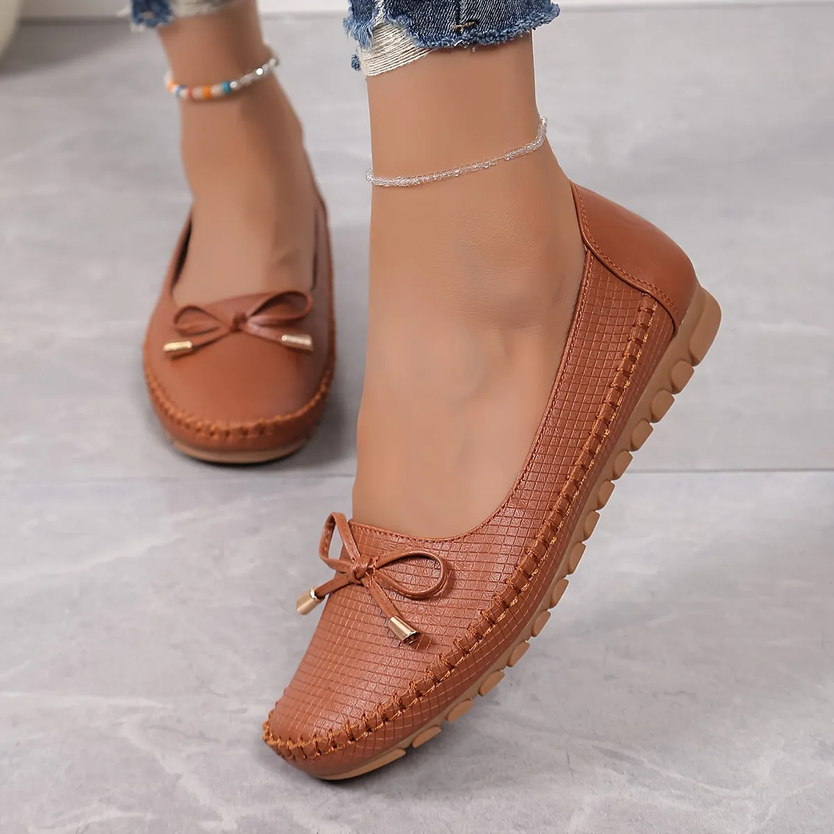 Modieuze loafers voor dames met strikontwerp, comfortabele slip-on schoenen