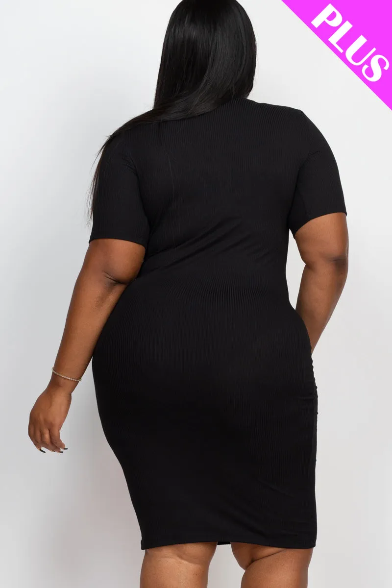 Plus Size Short Sleeved Ribbed Bodycon Midi Dress