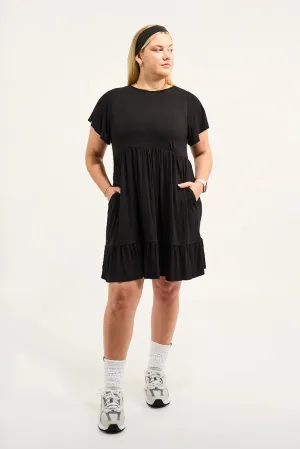 Slinky To Touch Baby Doll Tiered Mini Dress - Black