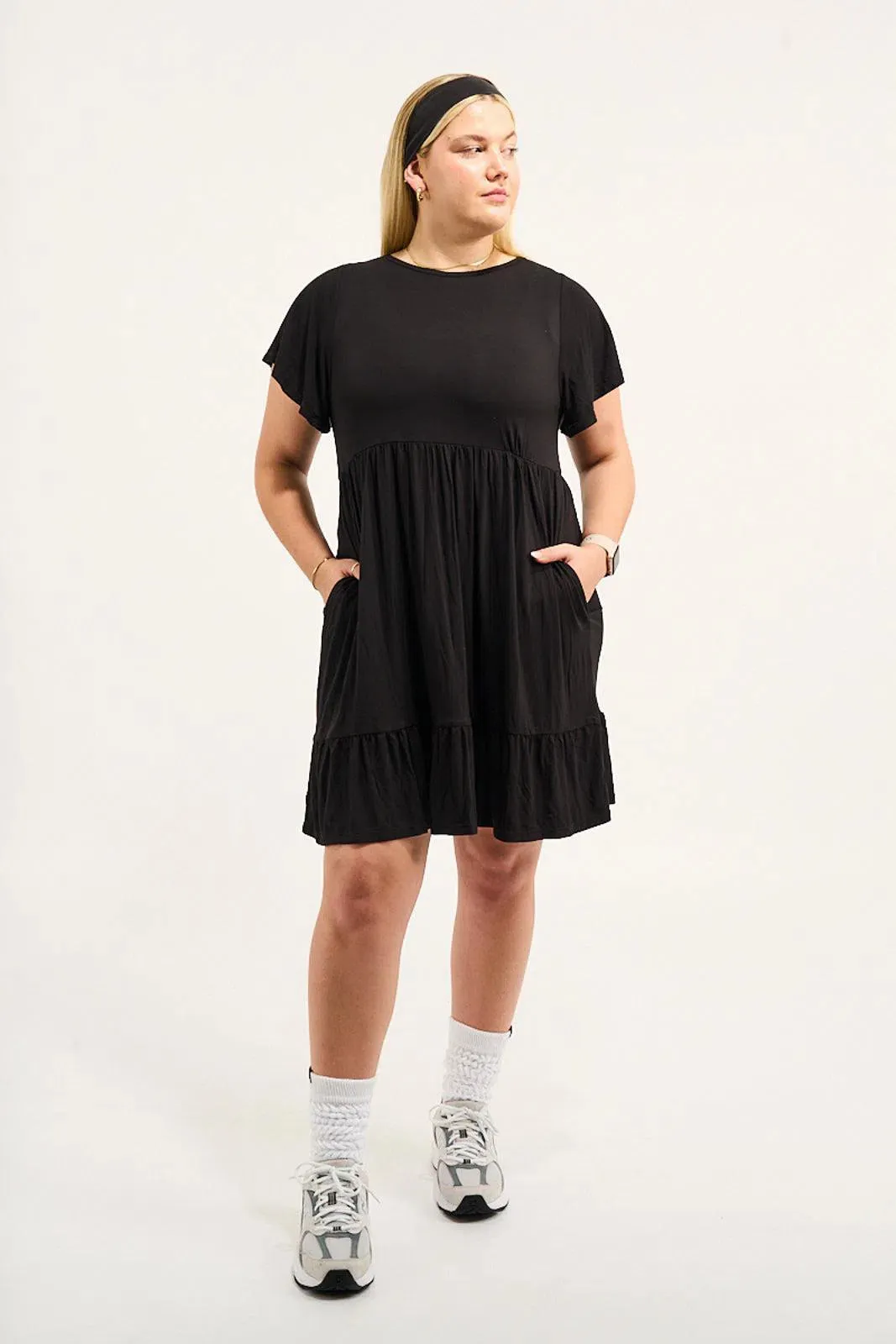 Slinky To Touch Baby Doll Tiered Mini Dress - Black