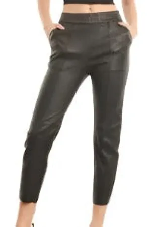 SPRWMN Leather Slim Jogger with Pockets in Black
