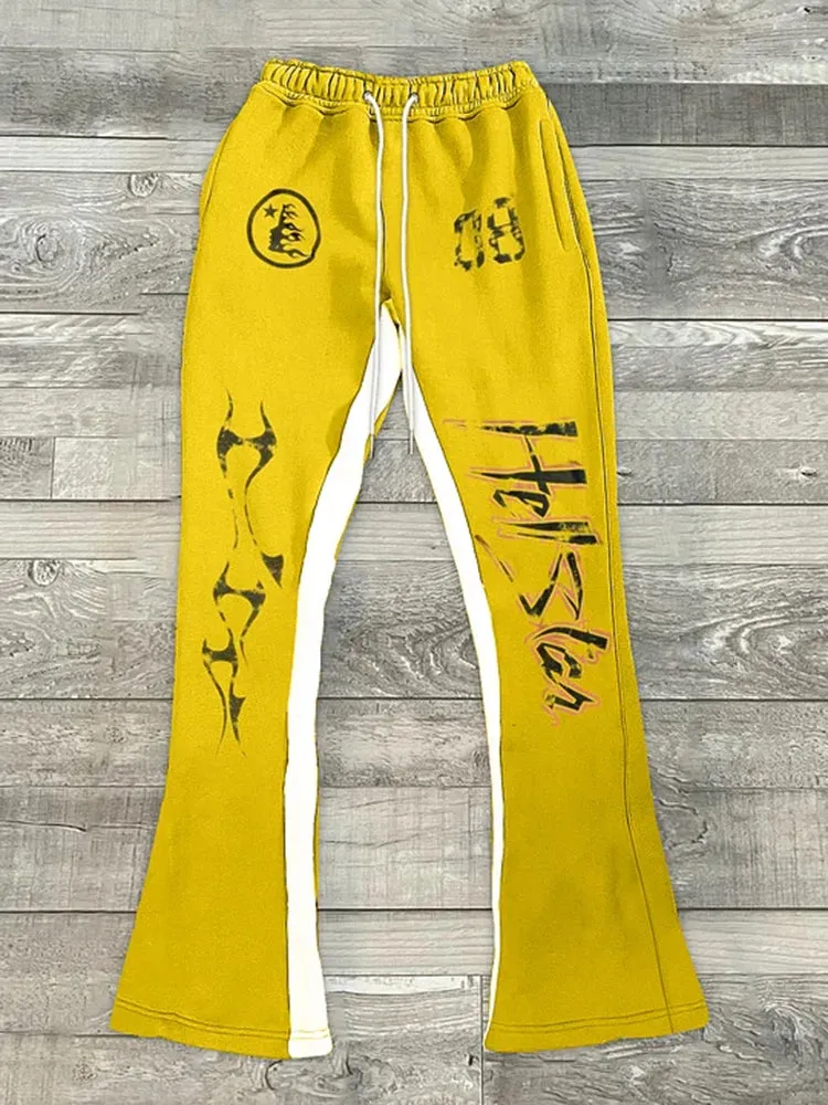 Unisex Men's Unisex Casual Street Style Retro Print Color Matching Flared SweatPants