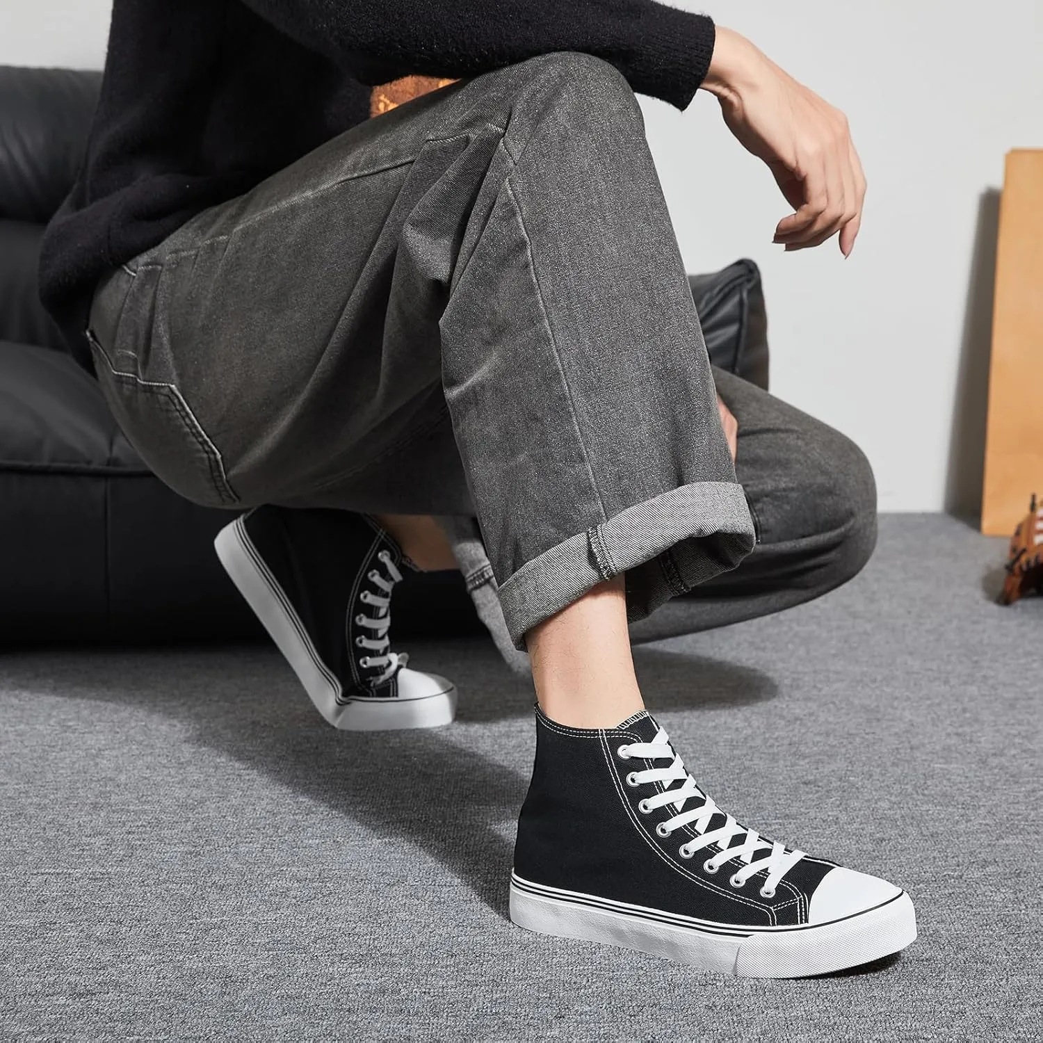 yageyan Mens High Top Canvas Sneakers Fashion Lace up Walking Shoes Casual Classic
