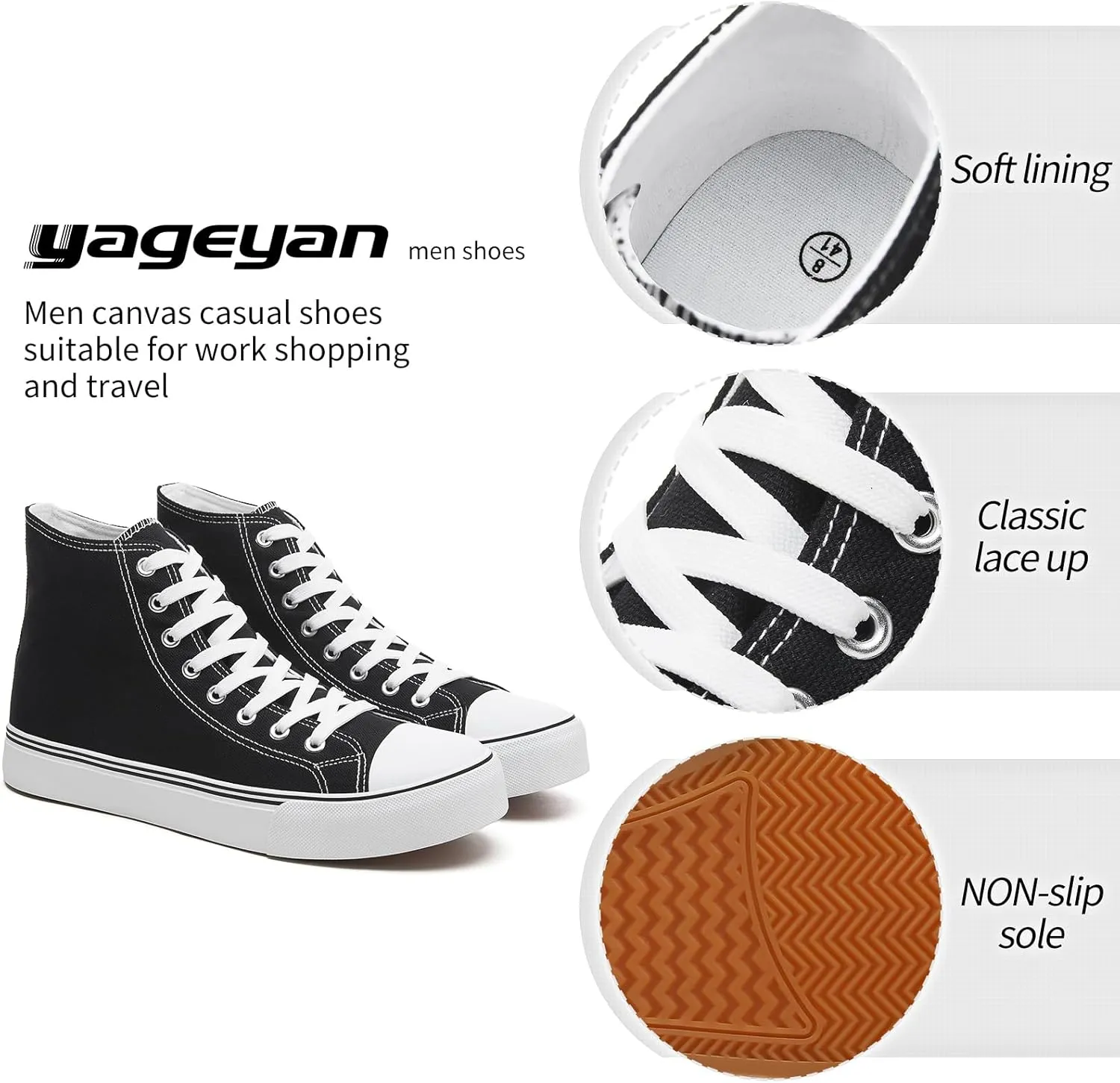 yageyan Mens High Top Canvas Sneakers Fashion Lace up Walking Shoes Casual Classic